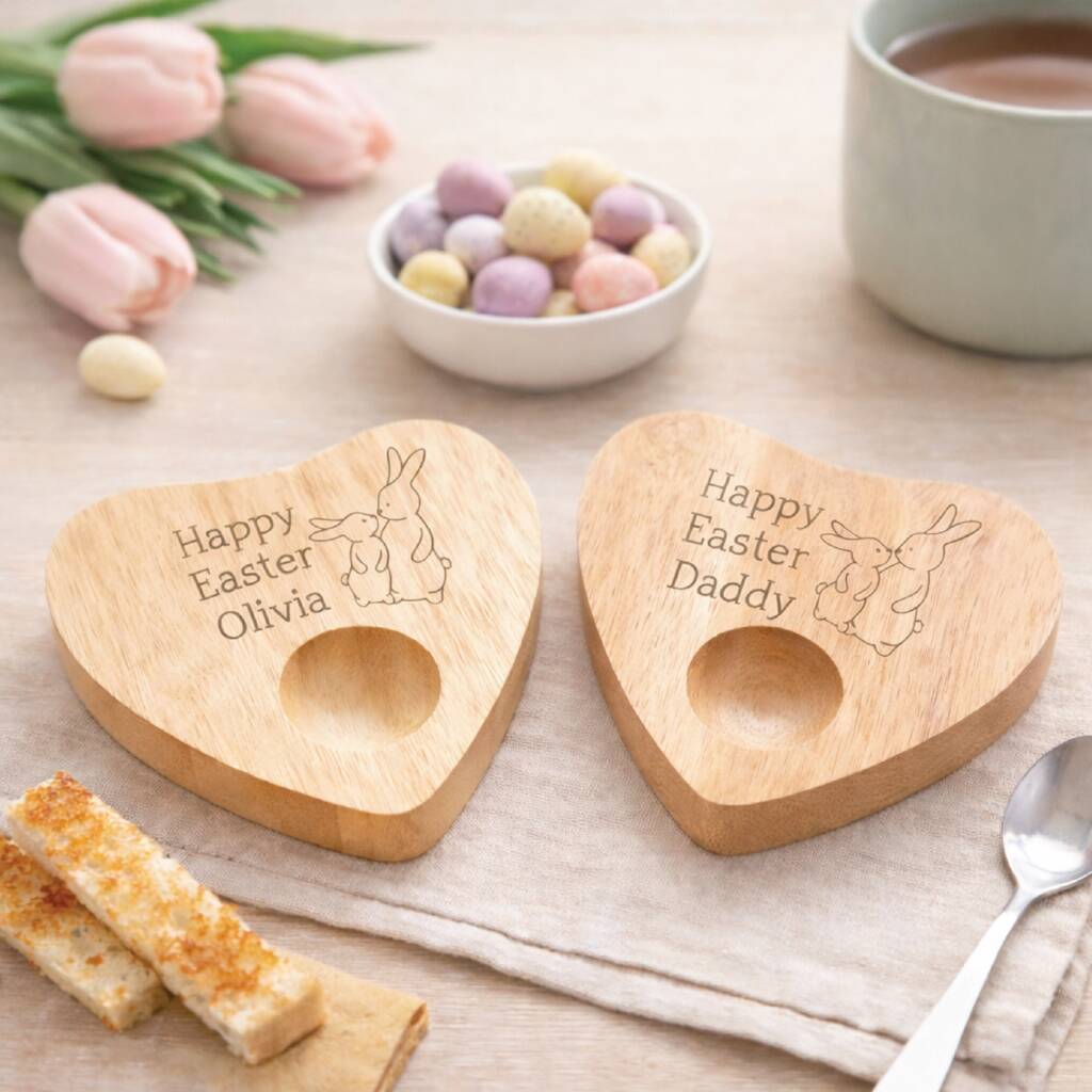 Personalised Happy Easter Heart Shaped Egg Cup