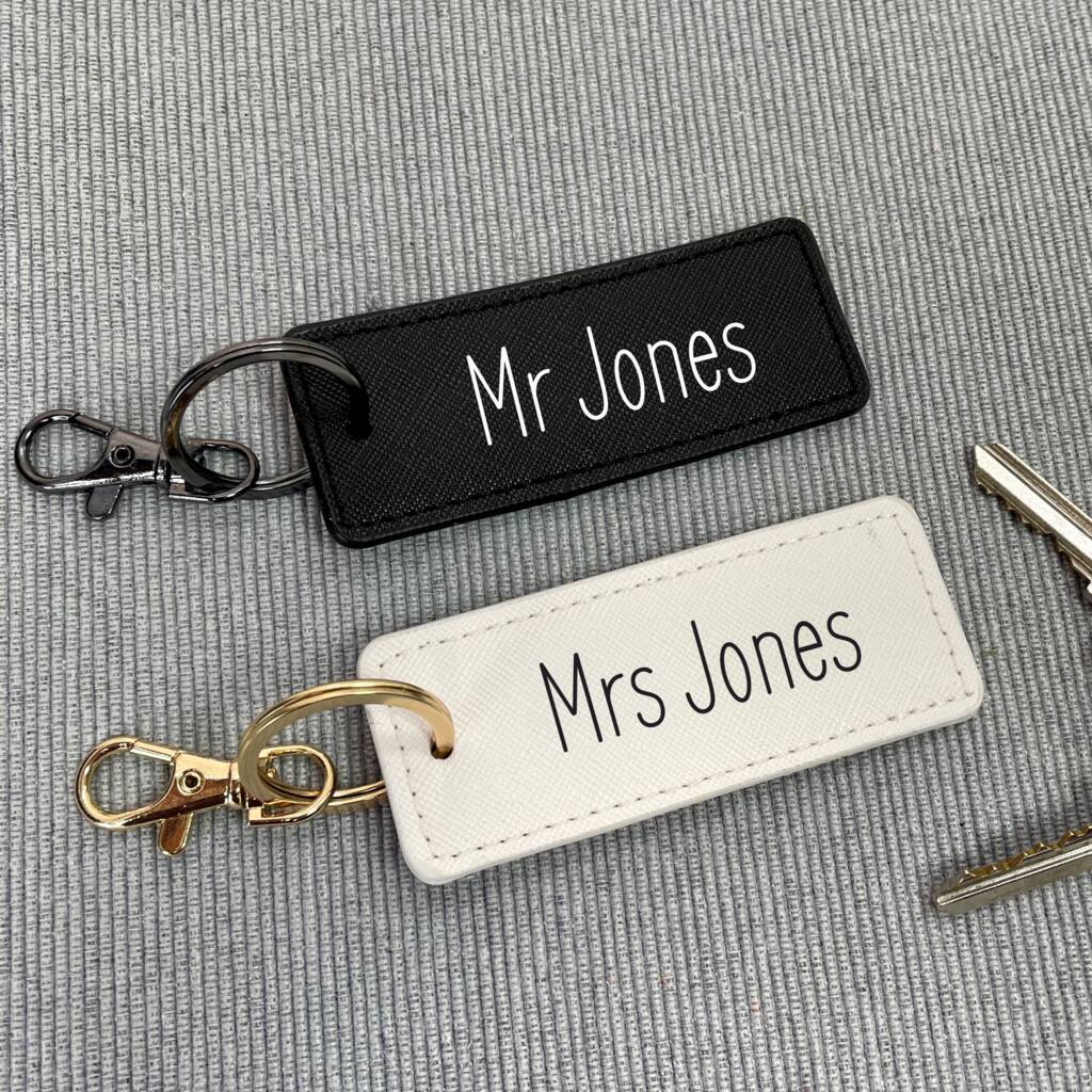 Personalised Mr And Mrs Rectangle Matching Keyrings