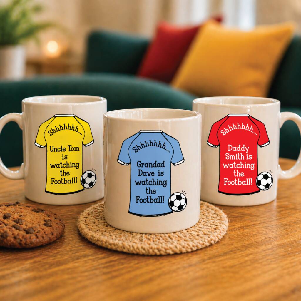 Personalised Shh Watching Football Team Shirt Mug