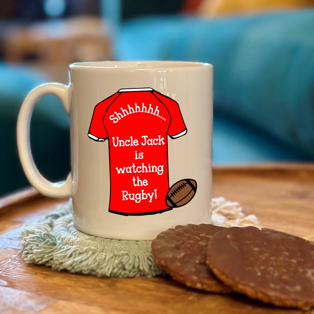 Personalised Shh Watching Rugby Team Shirt Mug