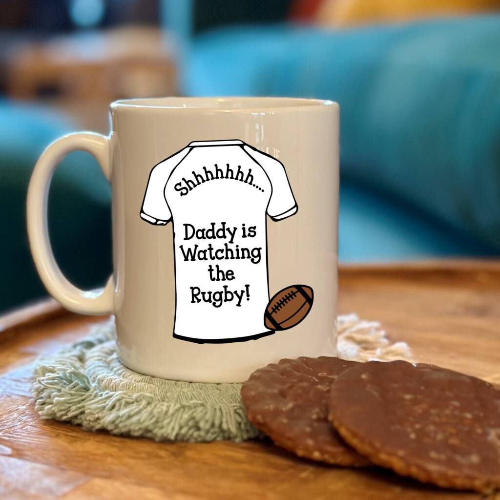 Personalised Shh Watching Rugby Team Shirt Mug