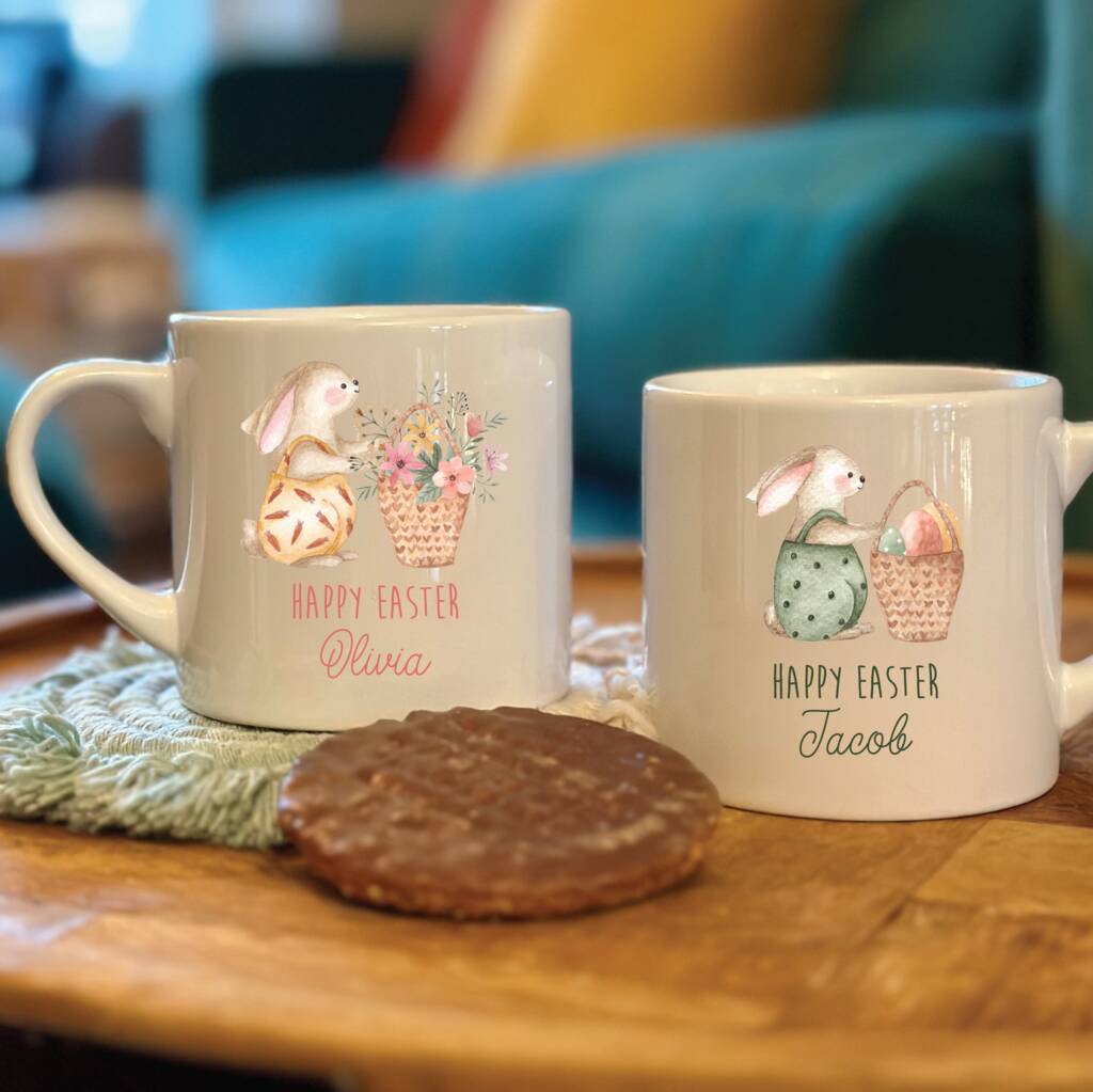 Personalised Watercolour Easter Bunny Kids Mugs