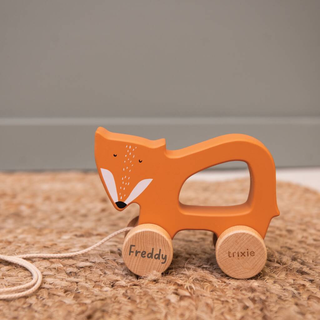 Personalised Wooden Pull Along Fox