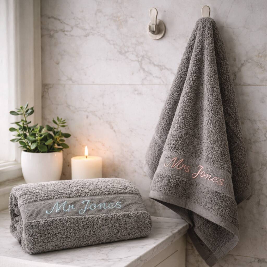 Personalised Grey Wedding Towels